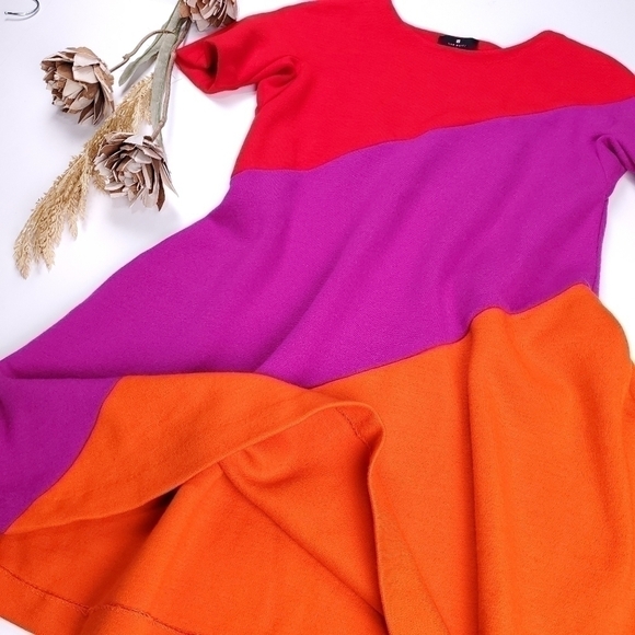 Lisa Perry Casual Coral Color Block Wool Dress 0 - Picture 11 of 16